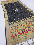 Shankari Black Paithani Dupatta - Golden Zari Weaving NB24 G