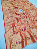 Paithani Blouse Fabric - 5 Pair Red & Golden Zari- 1 Meter PZF1 R