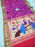 Fancy pallu Paithani Chop Border- 100 % Natural Silk & Handmade saree