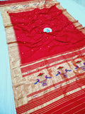 Pure Silk Single Muniya Paithani Dupatta Red 100% Handloom PPD2 B