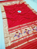 Pure Silk Single Muniya Paithani Dupatta Red 100% Handloom PPD2 B