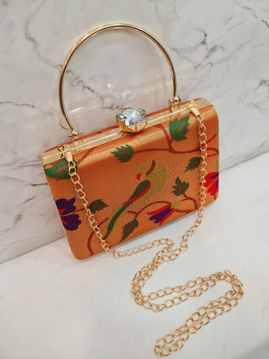 Paithani Small Clutch - Dark Green