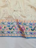 Shankari Brocket Big Border Paithani Saree- White MB7 C Soft