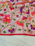 Paithani Blouse Piece- Red Silver Zari fabric- 1 Meter PF1 O