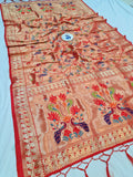 Shrivalli Paithani Dupatta JB5 A - Red Golden Zari in
