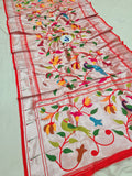 Sharanya Paithani Dupatta - Red Silver NB53 I