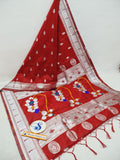 Nath Pallu - Silver Muniya Border Semi Paithani Saree