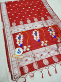 Nath Pallu - Silver Muniya Border Semi Paithani Saree