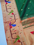 Mor Popat Brocket Pure Paithani Saree - 100 % Pure Silk & Handmade saree