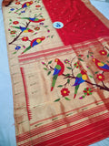 Halfallover American Parrot Paithani - 100 % Pure Silk & Handmade saree