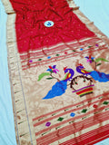 Red Single Muniya Pure Paithani - 100 % Pure Silk & Handwoensaree
