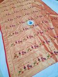 Paithani Blouse Fabric - 5 Pair Red & Golden Zari- 1 Meter PZF1 R