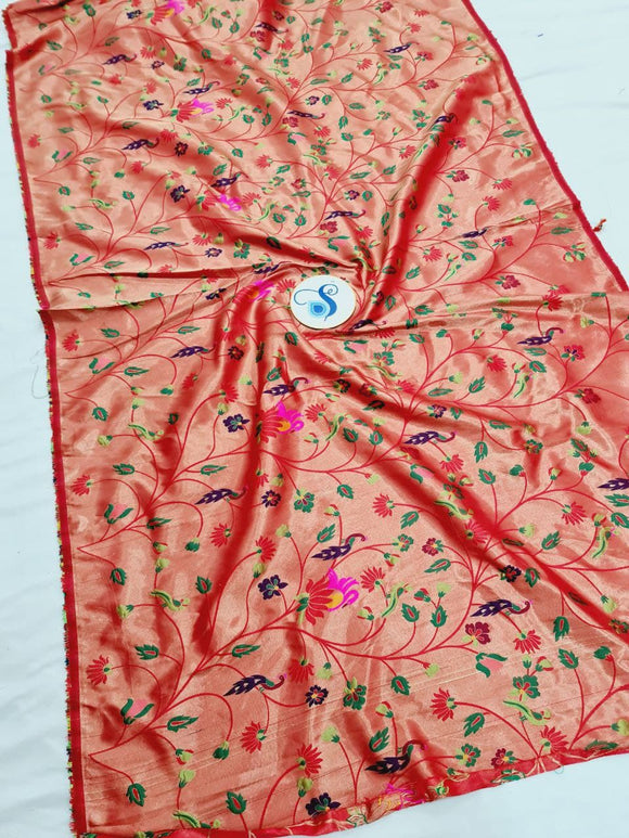 Paithani Blouse Fabric - Soft Golden Zari Fabric- 1 Meter PZF1 E