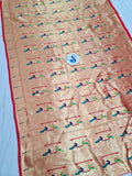 Paithani Fabric - Red & Golden Zari Fabric- 1 Meter PZF1 A1