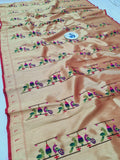 Paithani Blouse Fabric - Superior Quality, Red & Golden Zari- 1 Meter PZF1 H