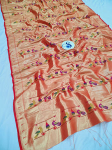 Paithani Blouse Fabric - 5 Pair Red & Golden Zari- 1 Meter PZF1 R
