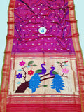 Fancy pallu Paithani Chop Border- 100 % Natural Silk & Handmade saree