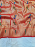 Paithani Fabric - Red & Golden Zari Fabric- 1 Meter PF1 A1