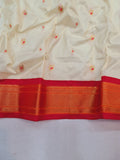 Pure Silk White Kadiyal Paithani - Powerloom SLV5 I