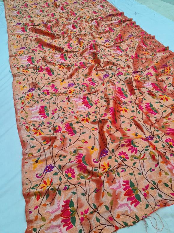 Paithani Blouse Piece- Red Golden Zari fabric- 1 Meter PZF1 N