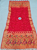 Shankari Paithani Dupatta - Red & Golden Zari Weaving NB24  A