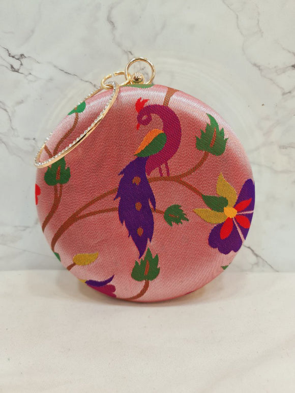 Paithani Circle Clutch Silver Zari PR1 A182