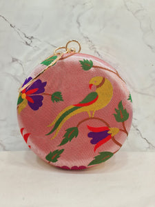 Paithani Circle Clutch Silver Zari PR1 A183