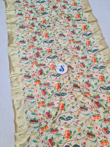 Paithani Blouse Piece- White Golden Zari fabric- 1 Meter PZF1 T