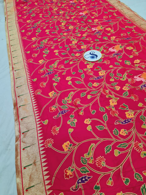 Paithani Blouse Piece-  Pink Golden Zari fabric- 1 Meter PZF1 T