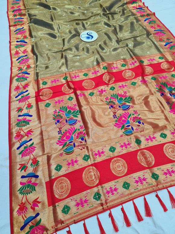 Lotus Border Tissue Paithani Saree- VV4 B