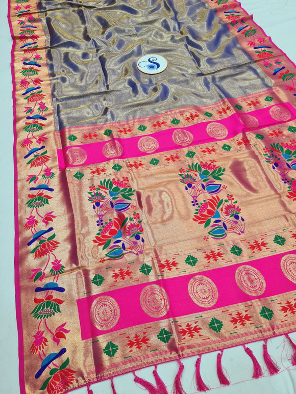 Lotus Border Tissue Paithani Saree- VV4 C