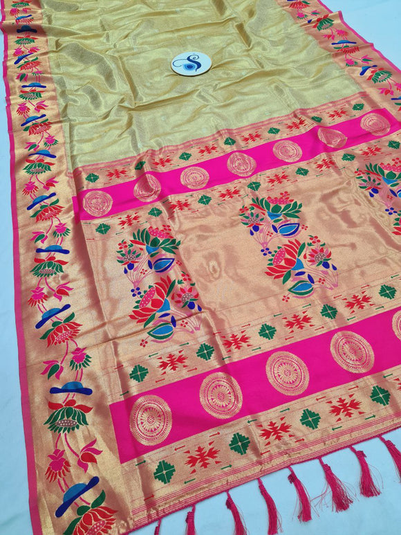 Lotus Border Tissue Paithani Saree- VV4 D