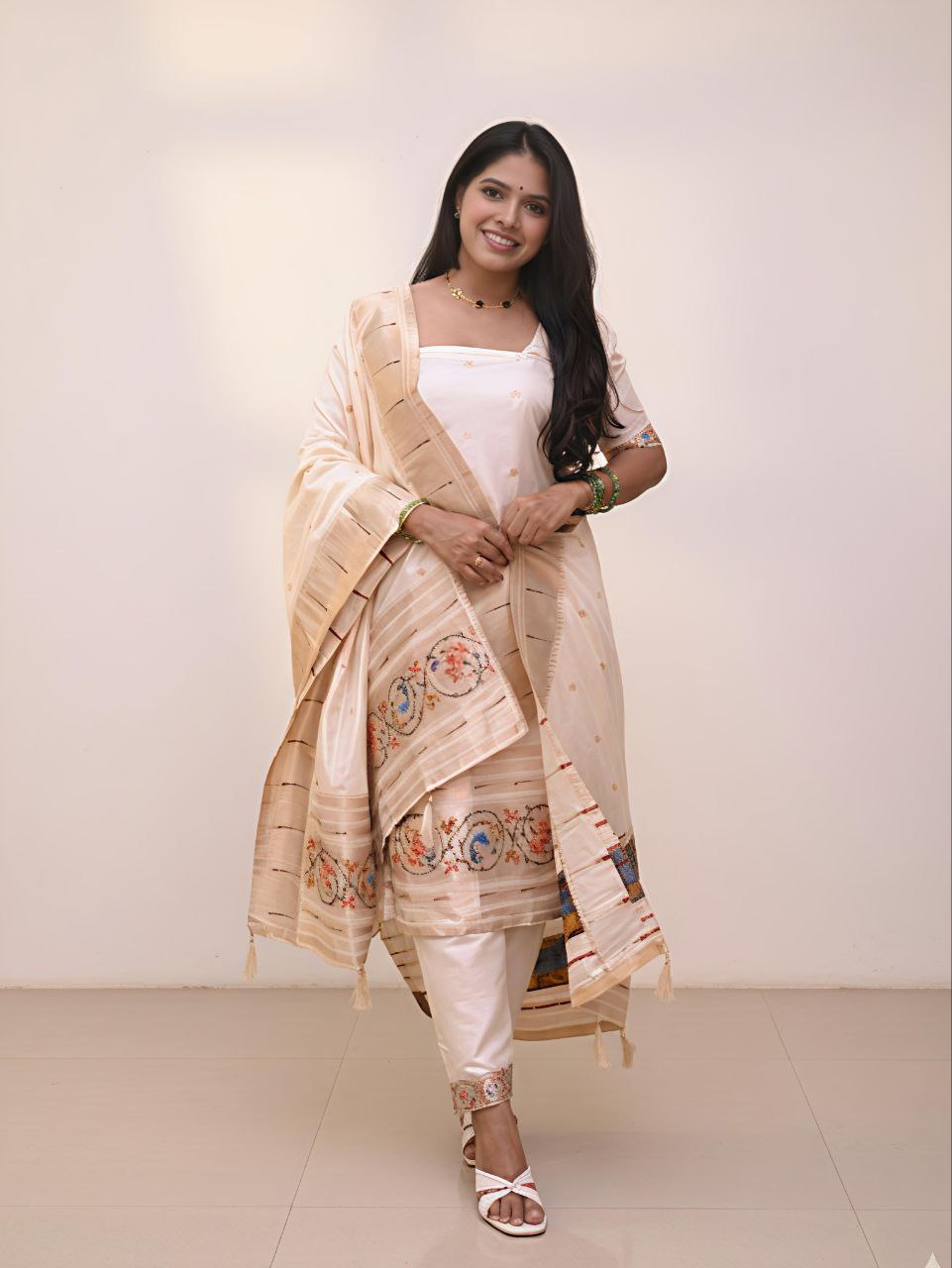 paithani silk dress material Pink zari woven taffeta silk paithani style dress material with dupatta