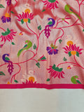 Paithani Blouse Piece- Pink Silver Zari fabric- 1 Meter PF1 U