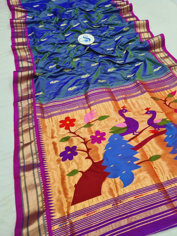 Fancy pallu Paithani Chop Border- 100 % Natural Silk & Handmade saree