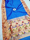 Pure Mor Popat Brocket Paithani Sarees With Blouse Piece - 100 % Natural Silk & Handmade saree