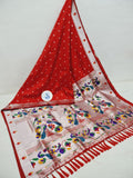Single Flower Border Fancy Pallu - Silver  Border Semi Paithani Saree- Soft R
