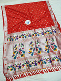 Single Flower Border Fancy Pallu - Silver  Border Semi Paithani Saree- Soft R