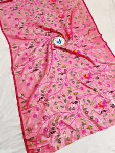 Silver Zari Paithani Blouse Piece- Pink Silver Zari fabric- 1 Meter PF1 D