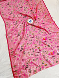 Silver Zari Paithani Blouse Piece- Pink Silver Zari fabric- 1 Meter PF1 D