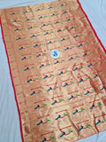 Paithani Fabric - Red & Golden Zari Fabric- 1 Meter PF1 A1