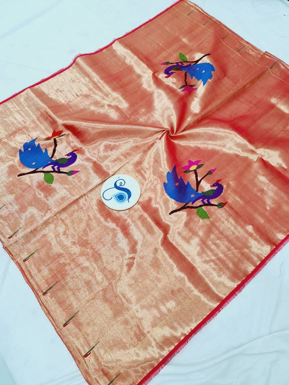 Paithani Blouse Piece - 100 % Natural Silk + zari & Handmade