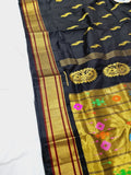 Maharani Pallu Black Paithani Saree - 100 % Pure Silk & Handloom DM1 F