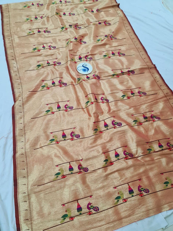 Paithani Blouse Fabric - Superior Quality, Soft Golden Zari Fabric- 1 Meter PF1 I