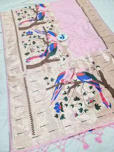 Parrot Big Border Semi Paithani Saree- MB5 J Soft