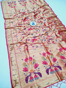 Shrivalli Paithani Dupatta JB3 B - Pink Golden Zari