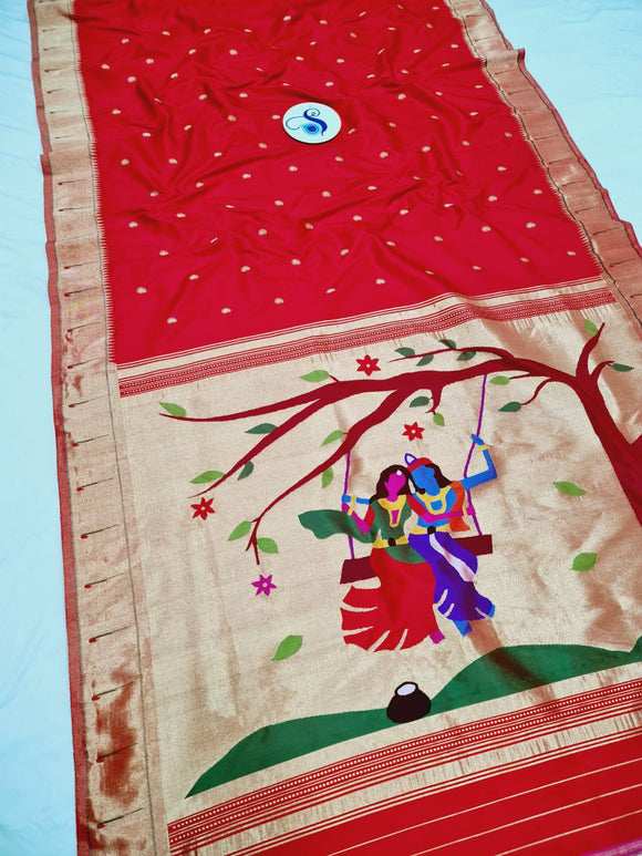 Single Muniya radha krishna Pallu Paithani - 100 % Pure Silk & Handwoensaree