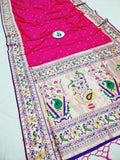 Shankari Brocket Big Border Paithani Saree- Pink MB7 B Soft