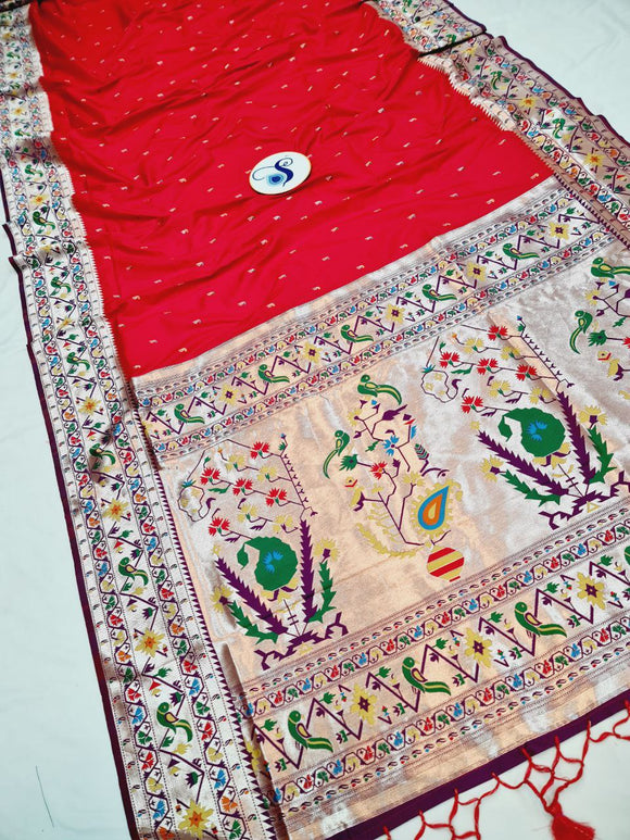 Shankari Brocket Big Border Paithani Saree- Red MB7 G Soft