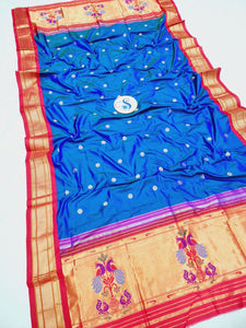 Blue Paithani Dupatta - Pure Silk Powerloom SLV3 I